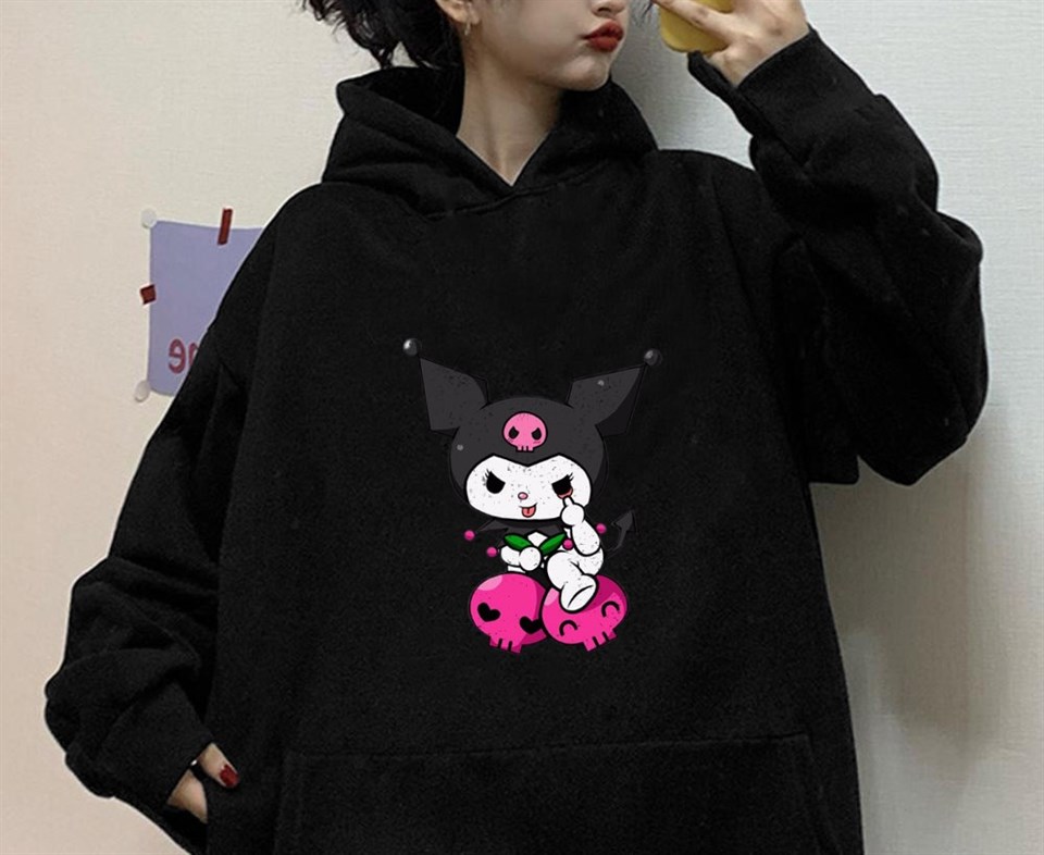 Touz Kuromi Siyah Kapüşonlu Sweatshirt