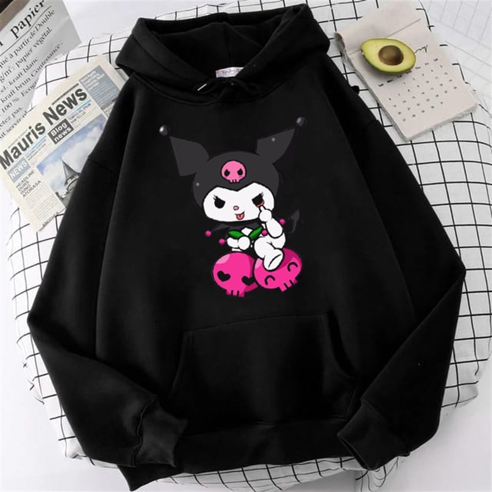 Touz Kuromi Siyah Kapüşonlu Sweatshirt