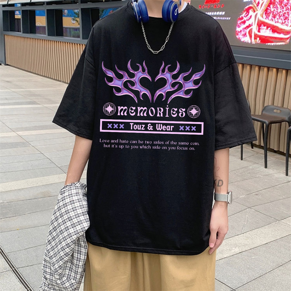 Touz Memories Street Style Oversize Unisex Siyah T-Shirt