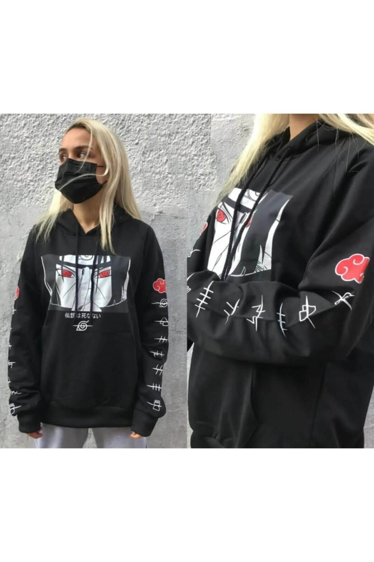 Touz Naruto Uchiha Siyah (Unisex) Kapüşonlu
