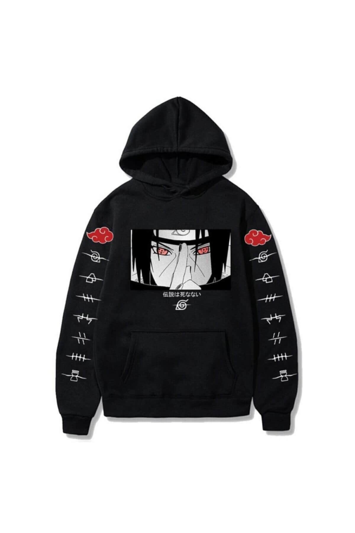 Touz Naruto Uchiha Siyah (Unisex) Kapüşonlu