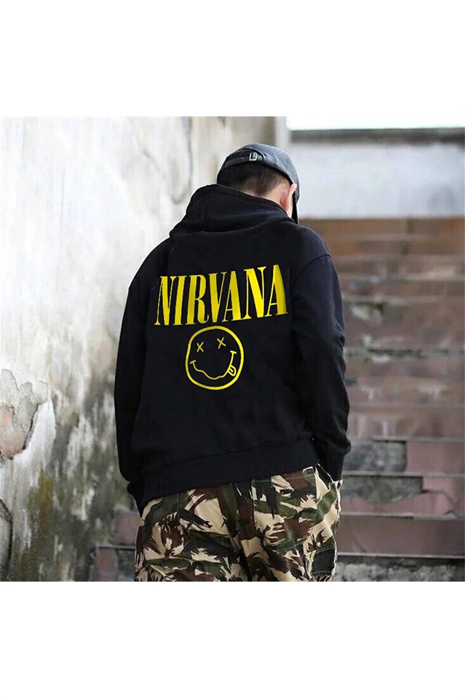 Touz Nirvana Sırt Baskılı Fermuarlı Kapüşonlu Hırka