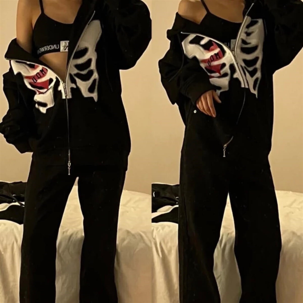 Touz Siyah Harajuku Chest And Heart (Unisex) Kapşonlu