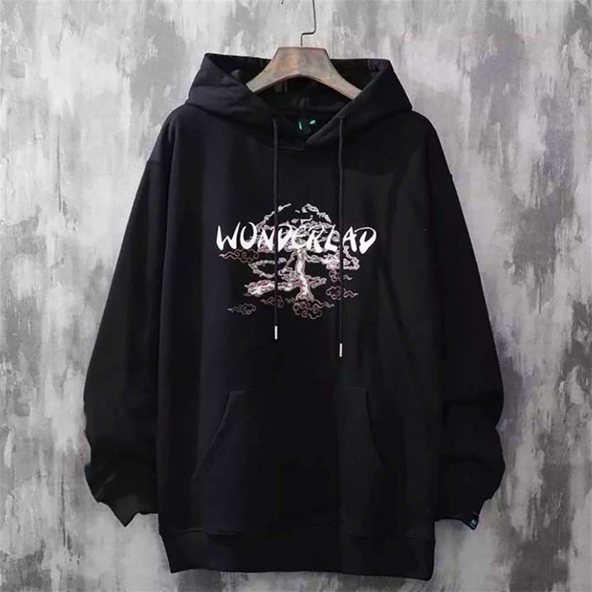 Touz Siyah Harajuku Kanji Wonderland (Unisex) Kapşonlu