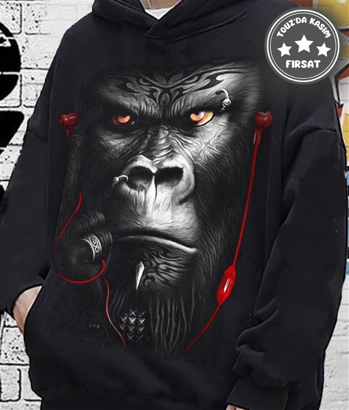 Touz Siyah King Kong Unisex Hoodie