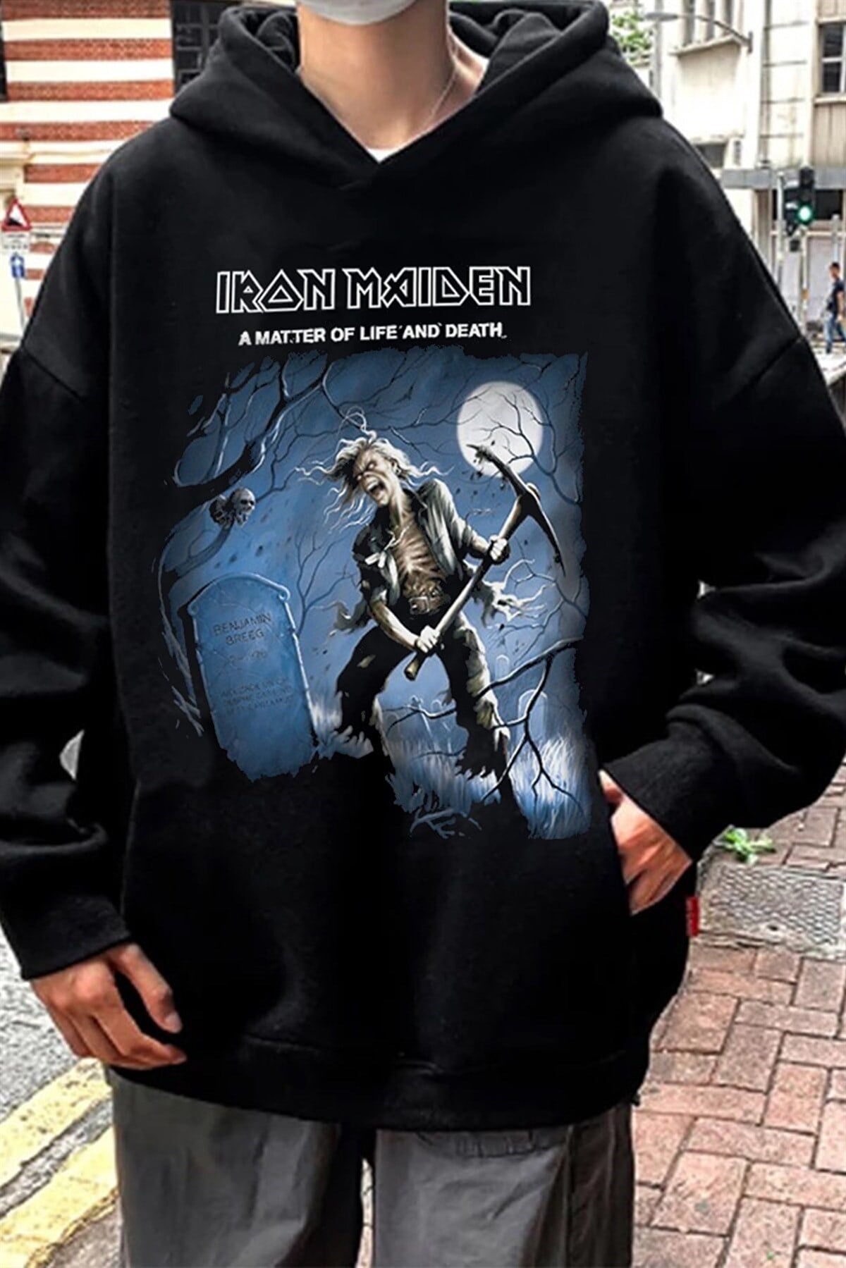 Touz Siyah Renk Iron Maiden Unisex Rock Hoodie