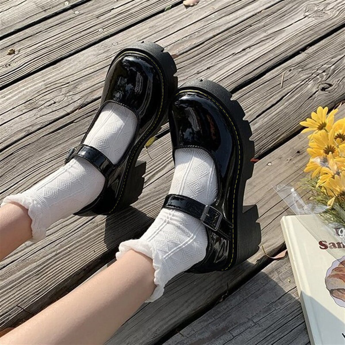 Touz Siyah Rugan Harajuku Tarz Lolita Ayakkabı