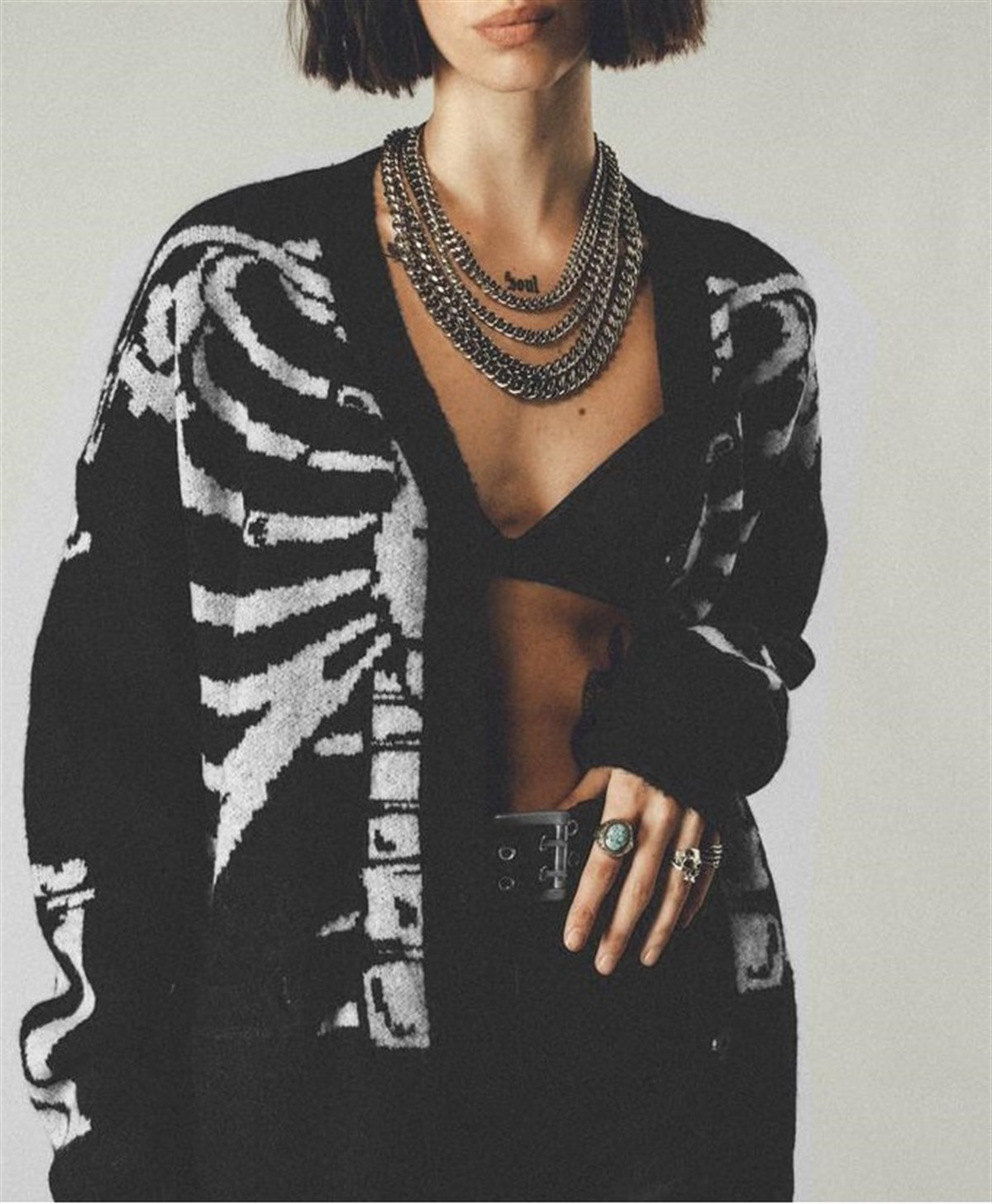 Touz Skull Oversize Unisex Siyah Hırka