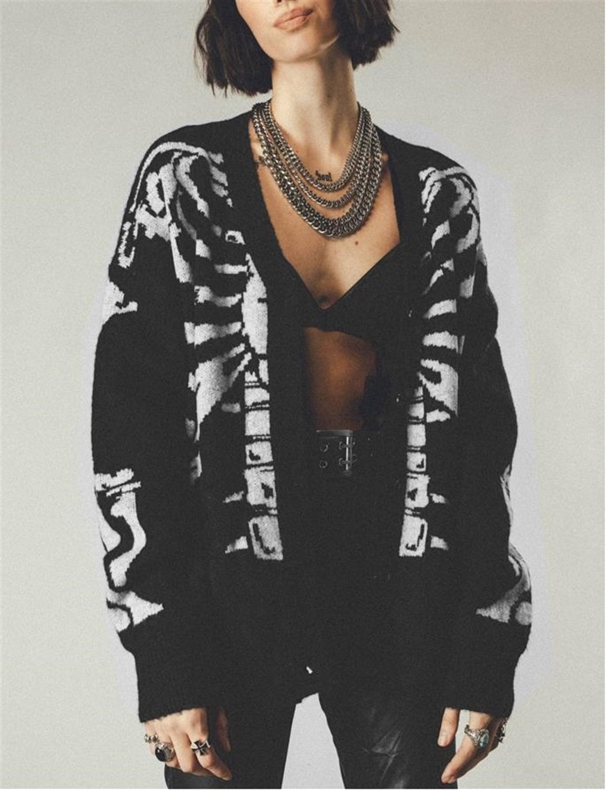 Touz Skull Oversize Unisex Siyah Hırka