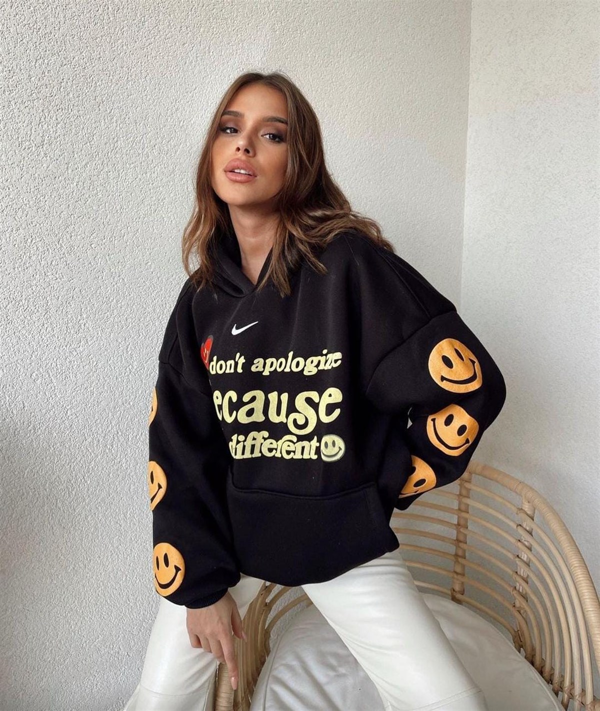 Touz Sokak Tarzı Unisex Because Siyah Kapşonlu Sweetshirt Hoodie