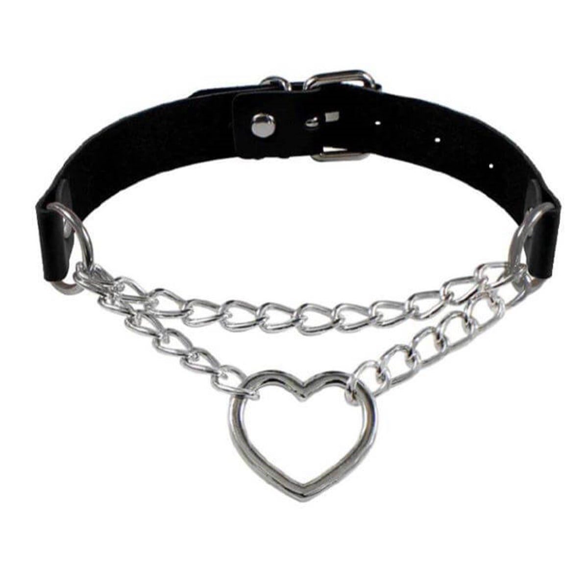 Touz Zincirli Kalp Detay Suni Deri Choker