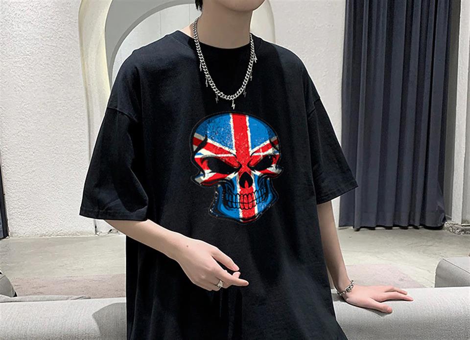 UK Flag Skull Siyah Unisex Oversize T-shirt