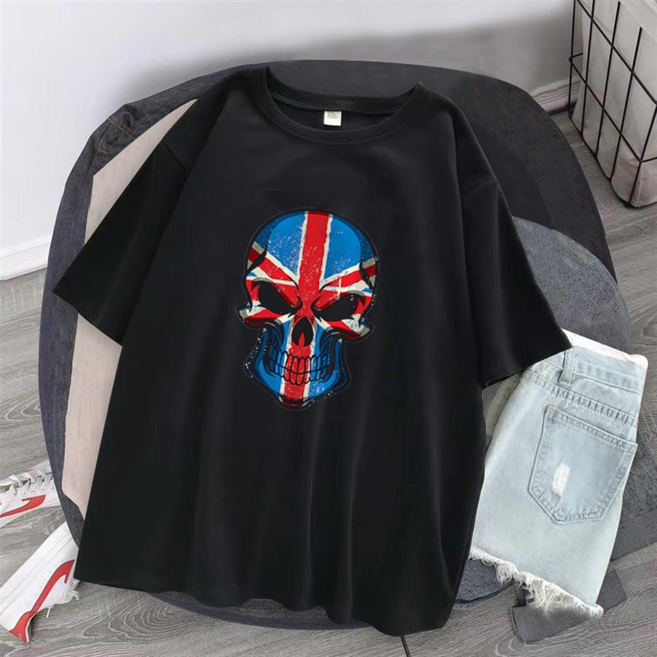 UK Flag Skull Siyah Unisex Oversize T-shirt