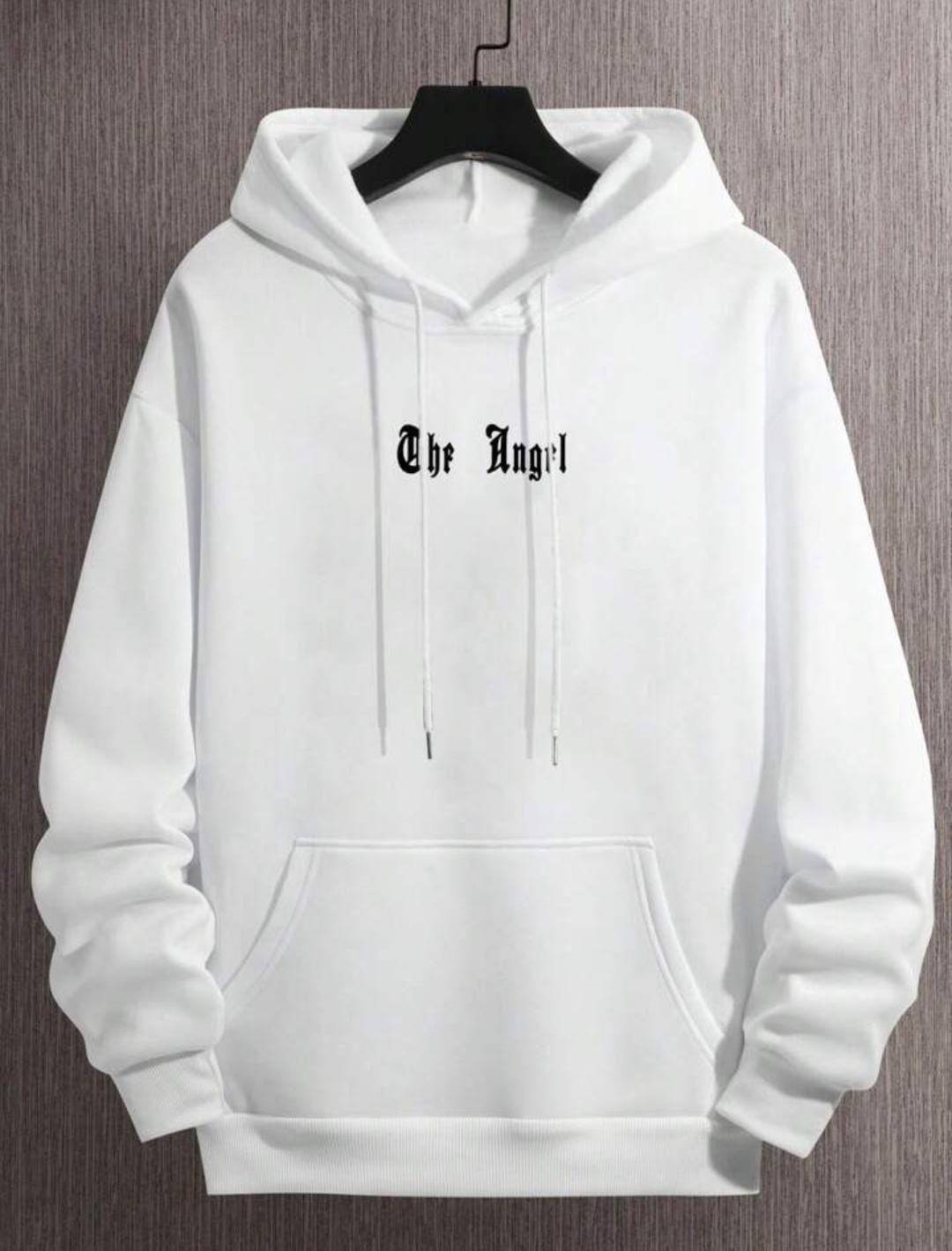 Unisex Angel Sırt Baskılı Kapşonlu Beyaz Sweatshirt 
