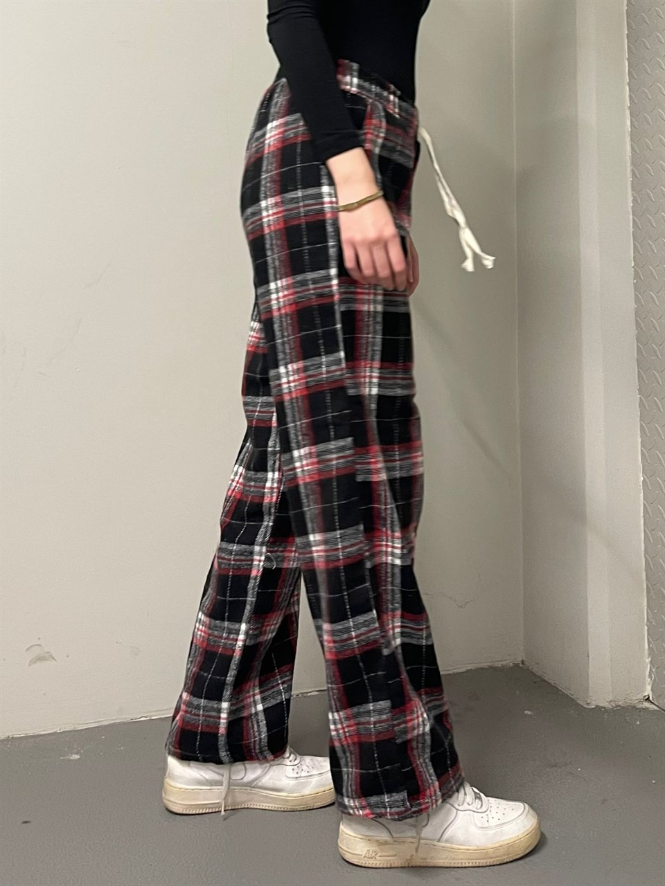 Unisex Ekose Siyah Gri Detaylı Eşofman Altı