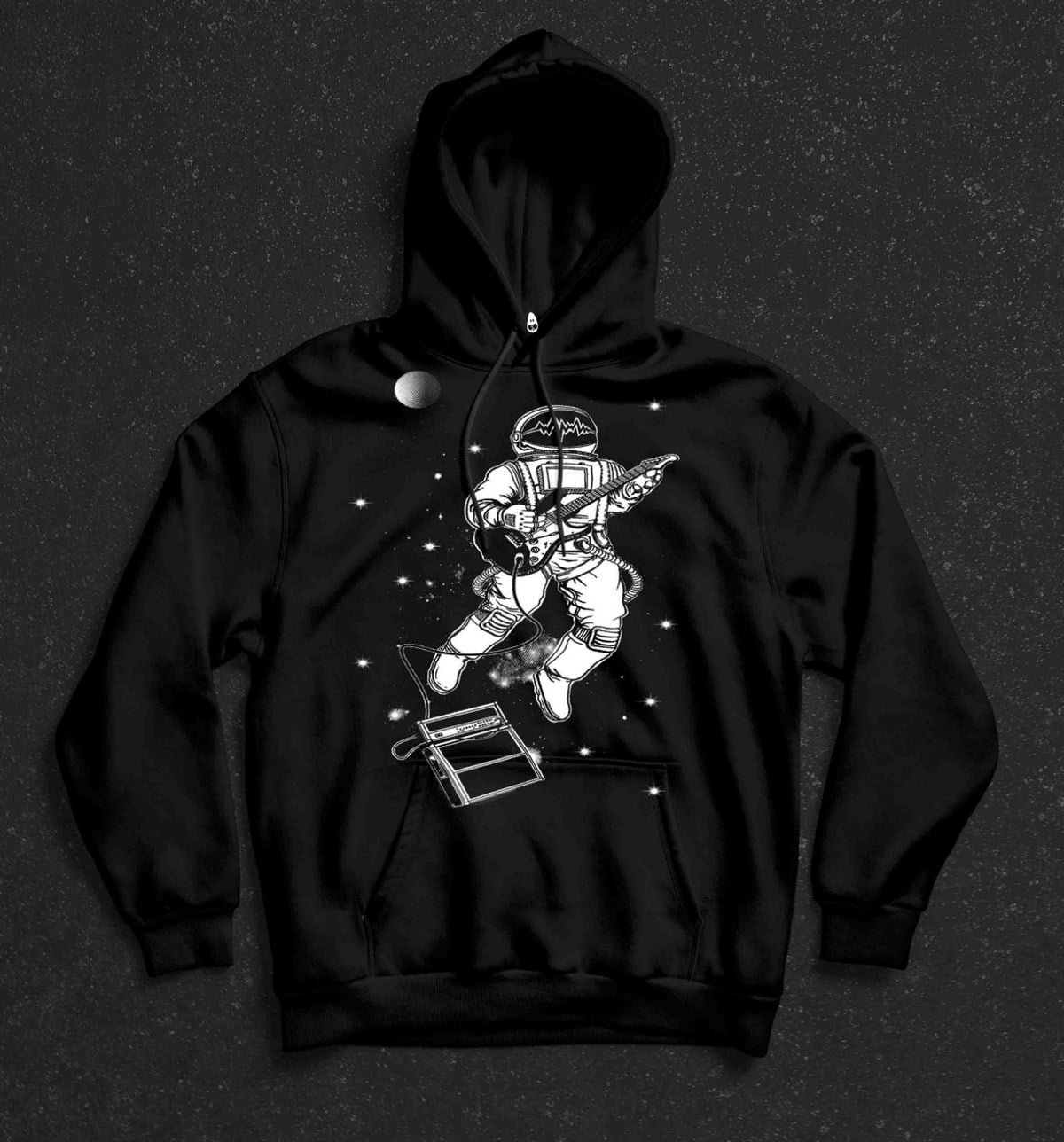 Unisex Siyah Uzay Gitar Çalan Astronot Hoodie