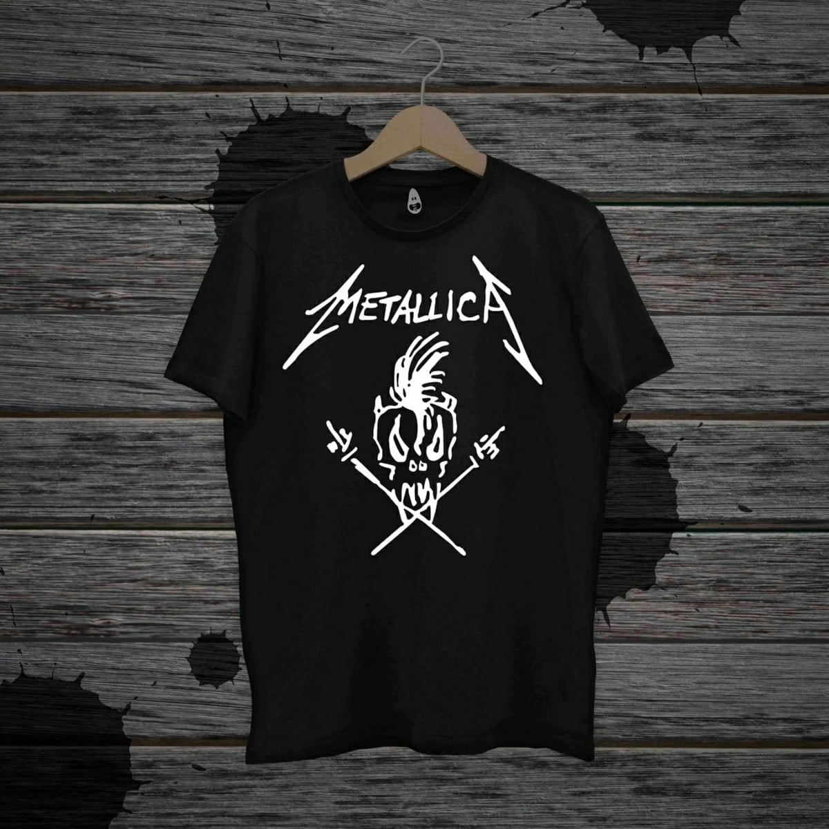 Unisex Touz Metaliica İskelet Baskılı T-shirt