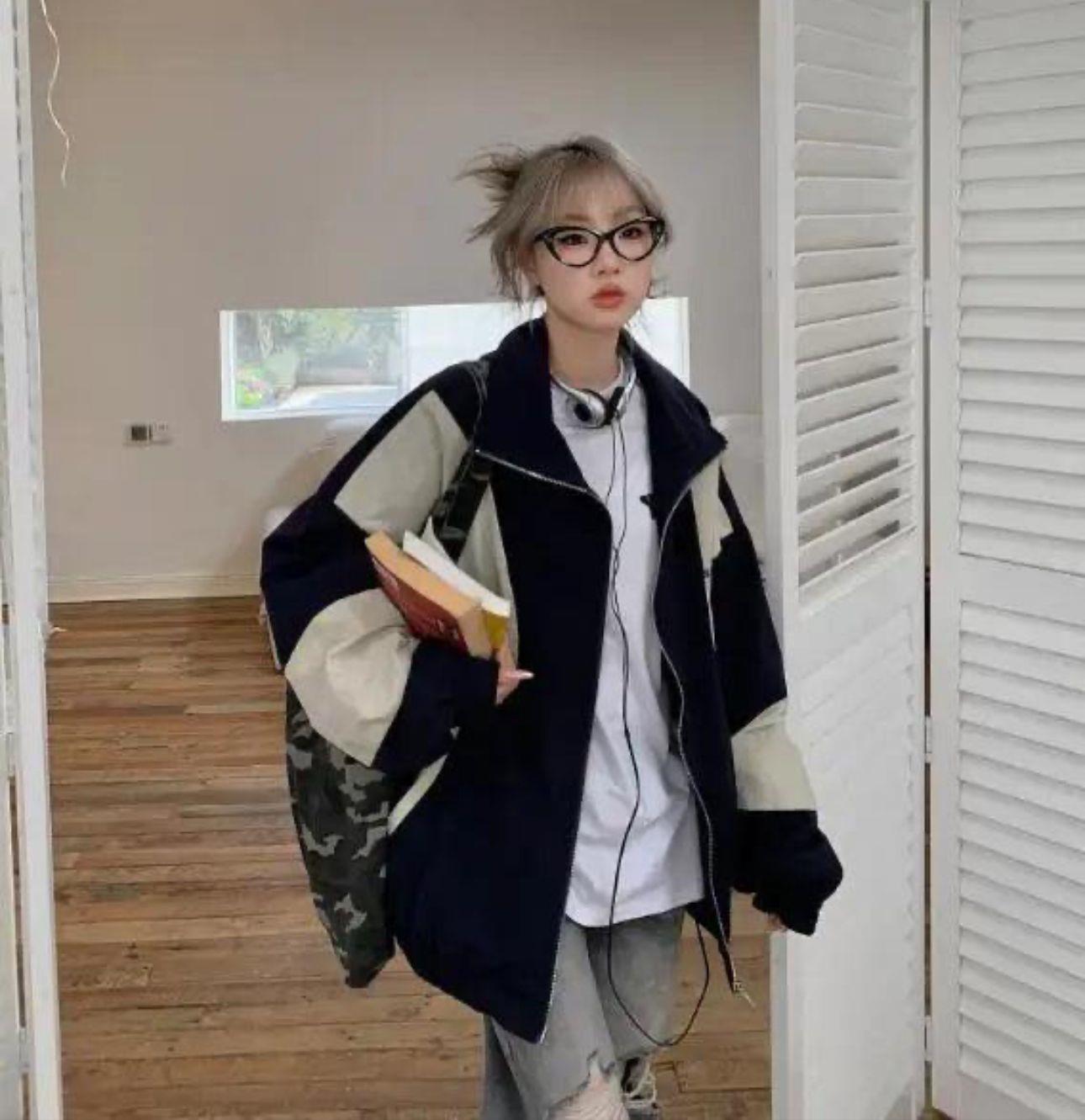 Vintage Baggy Paraşüt Kumaş Kolej Ceket Eşofman