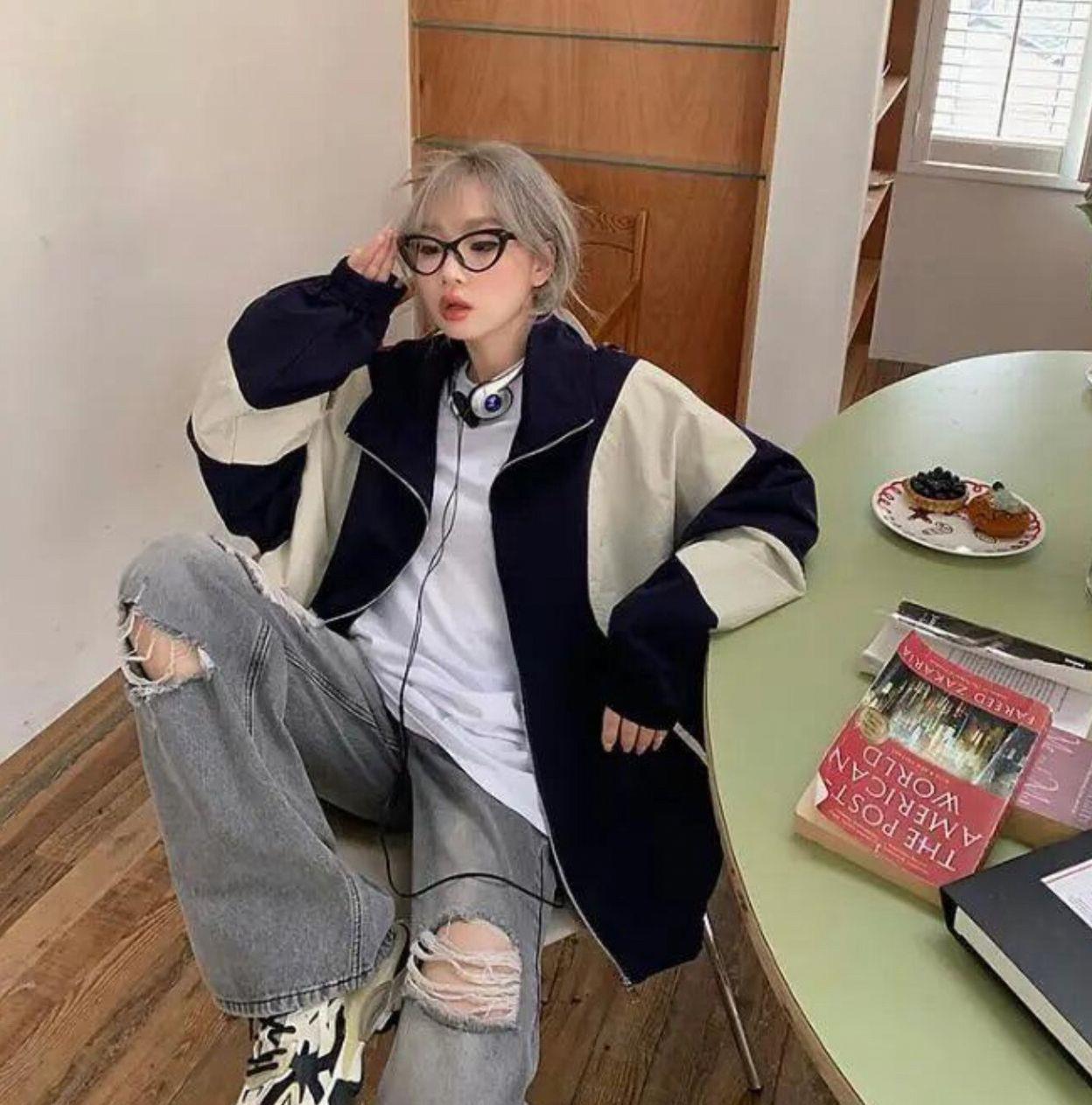Vintage Baggy Paraşüt Kumaş Kolej Ceket Eşofman