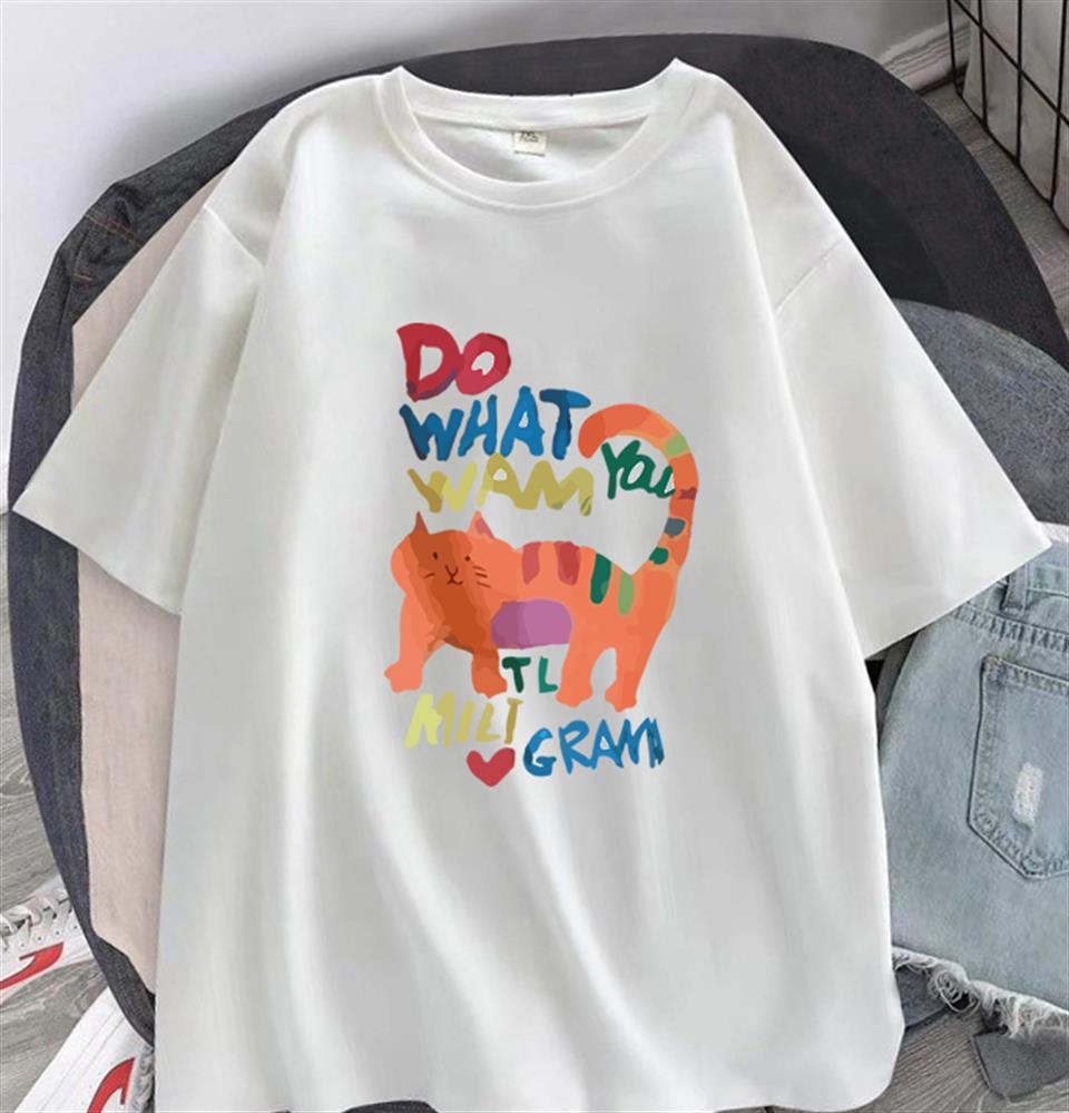 Watercolor Cat Baskılı Beyaz Unisex Oversize T-shirt