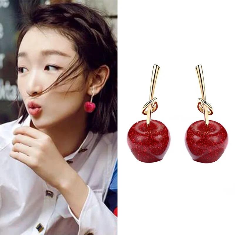 Y2k Cherry Kırmızı Çift Küpe