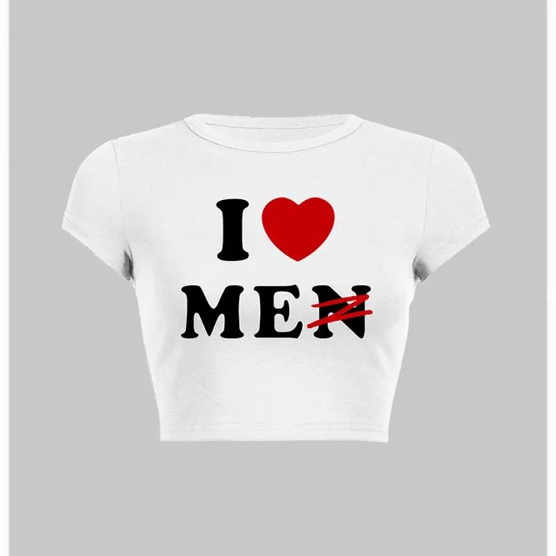 Y2k I Love Me Baskılı Beyaz Crop 