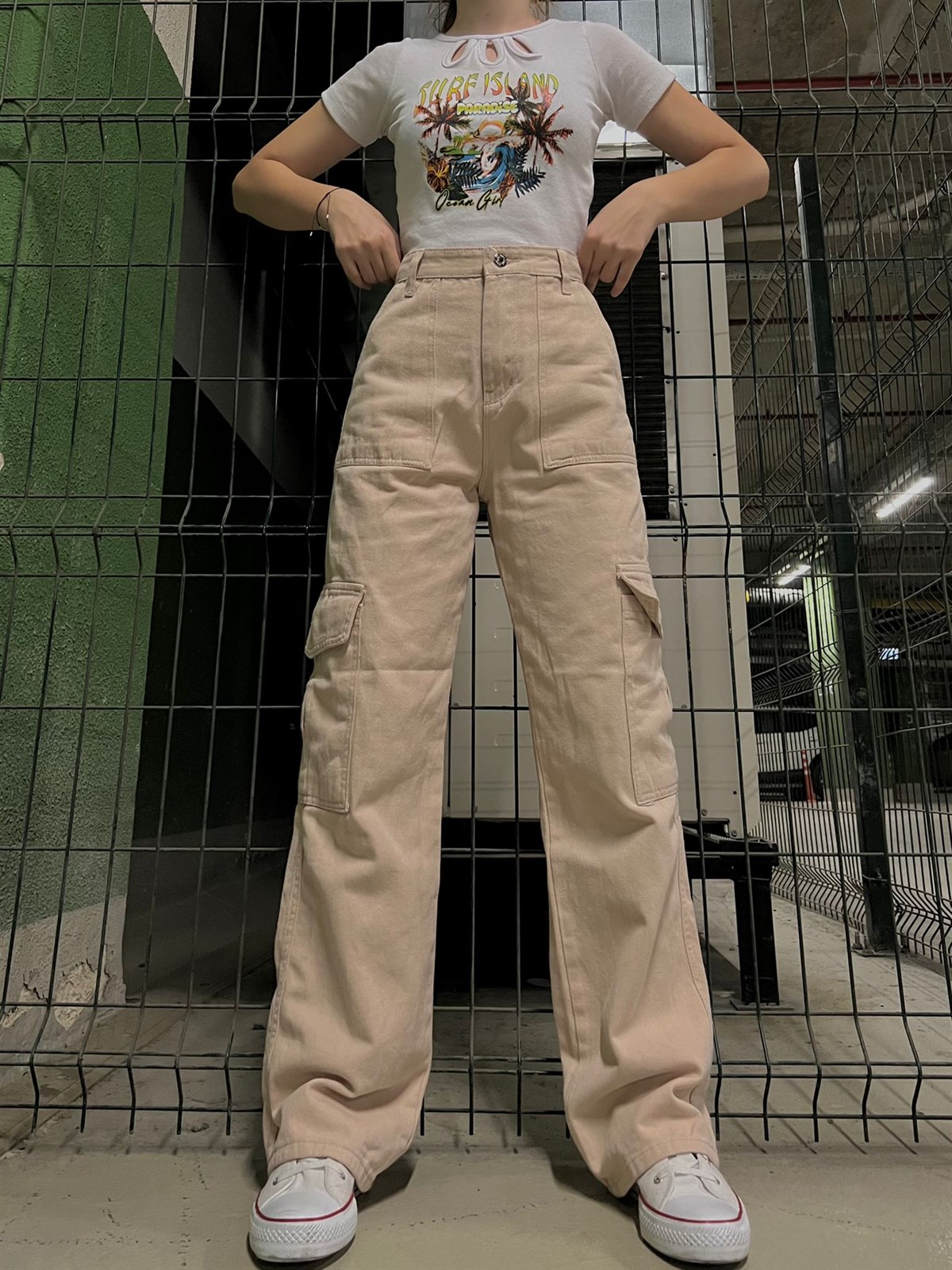 Y2K KREM KARGO PANTOLON