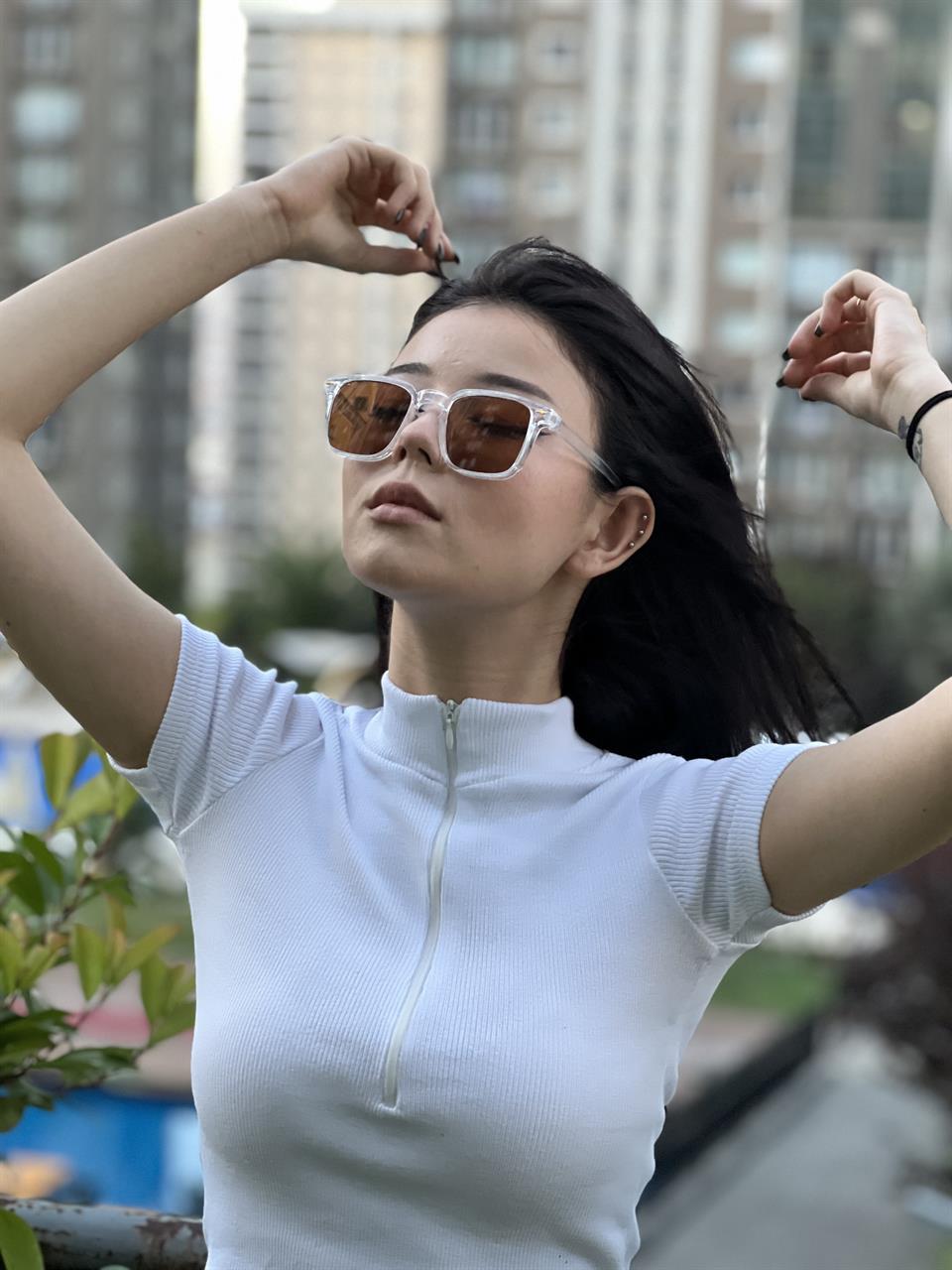 Y2K Şeffaf  UV Korumalı Kahverengi Cam Güneş Gözlüğü 