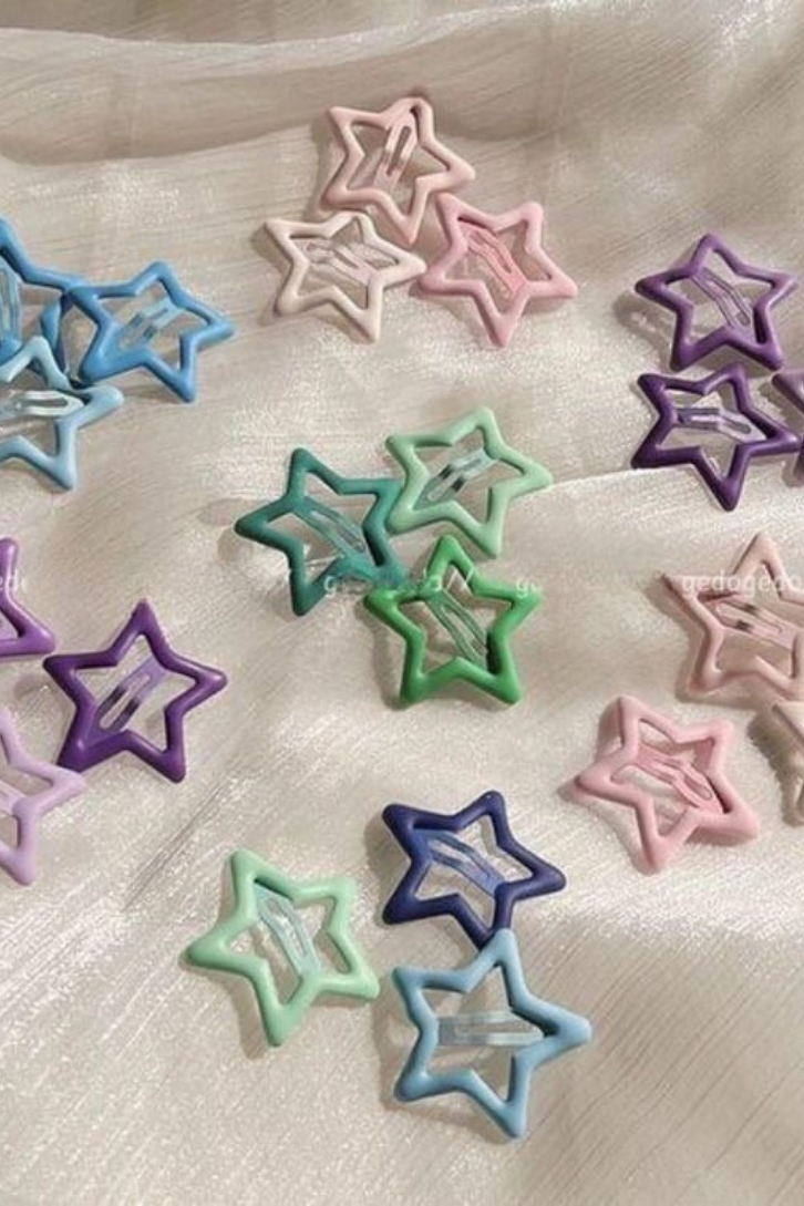 Y2K Star 6lı Karışık Renk  Yıldız Çıt Çıt Toka