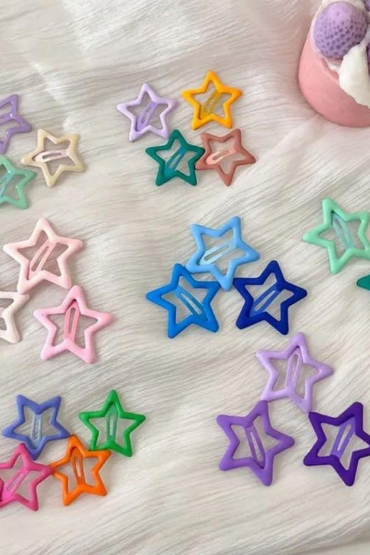 Y2K Star 6lı Karışık Renk  Yıldız Çıt Çıt Toka