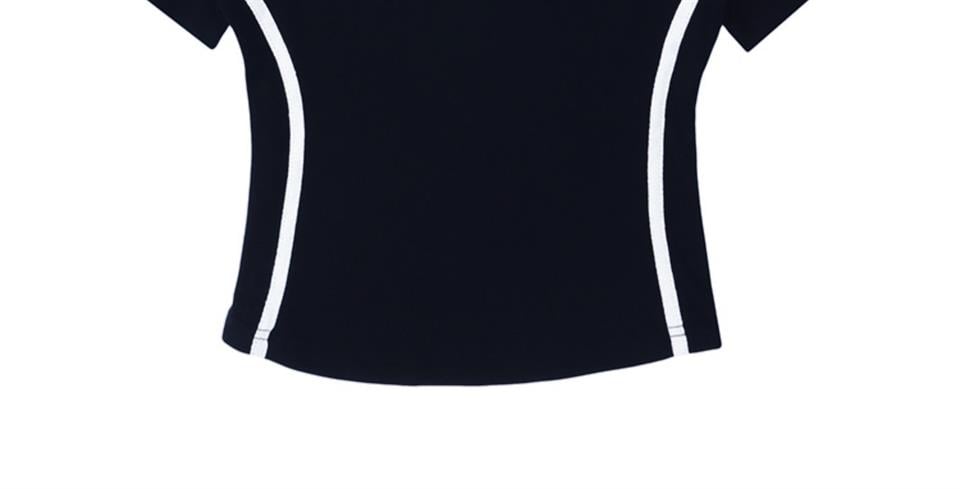 Y2k V Yaka Şeritli Siyah Crop