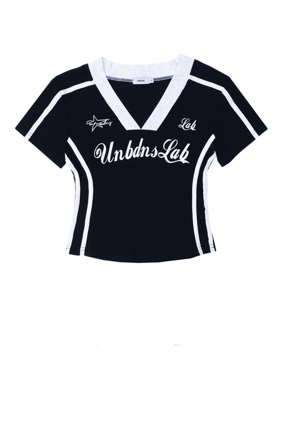 Y2k V Yaka Şeritli Siyah Crop