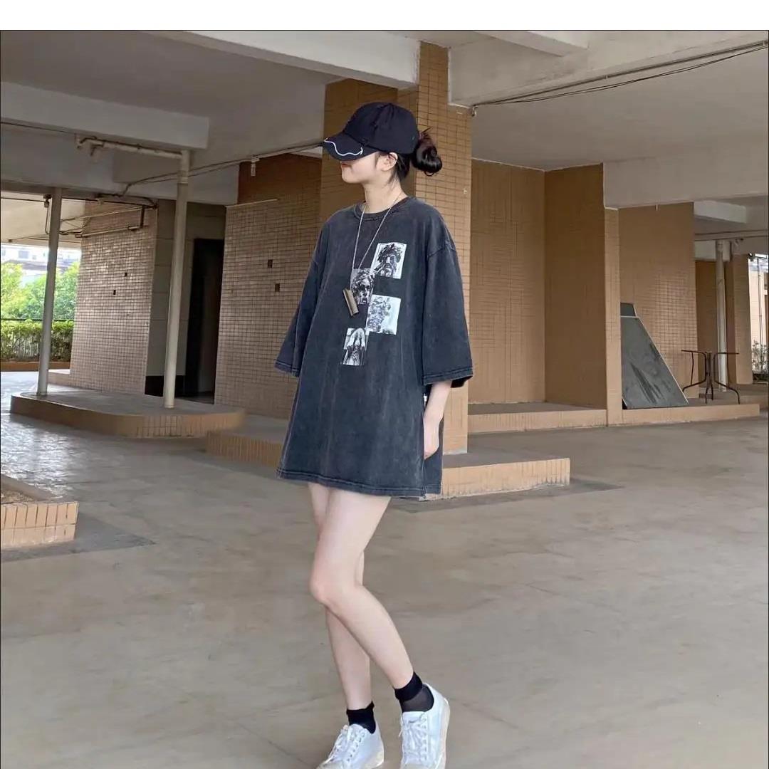 Yıkamalı Art Baskılı Unisex Oversize Vintage T-shirt