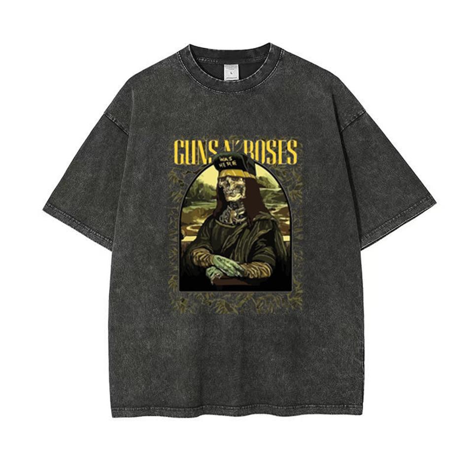 Yıkamalı Guns N Roses Was Here Baskılı Unisex Oversize Eskitme T-shirt