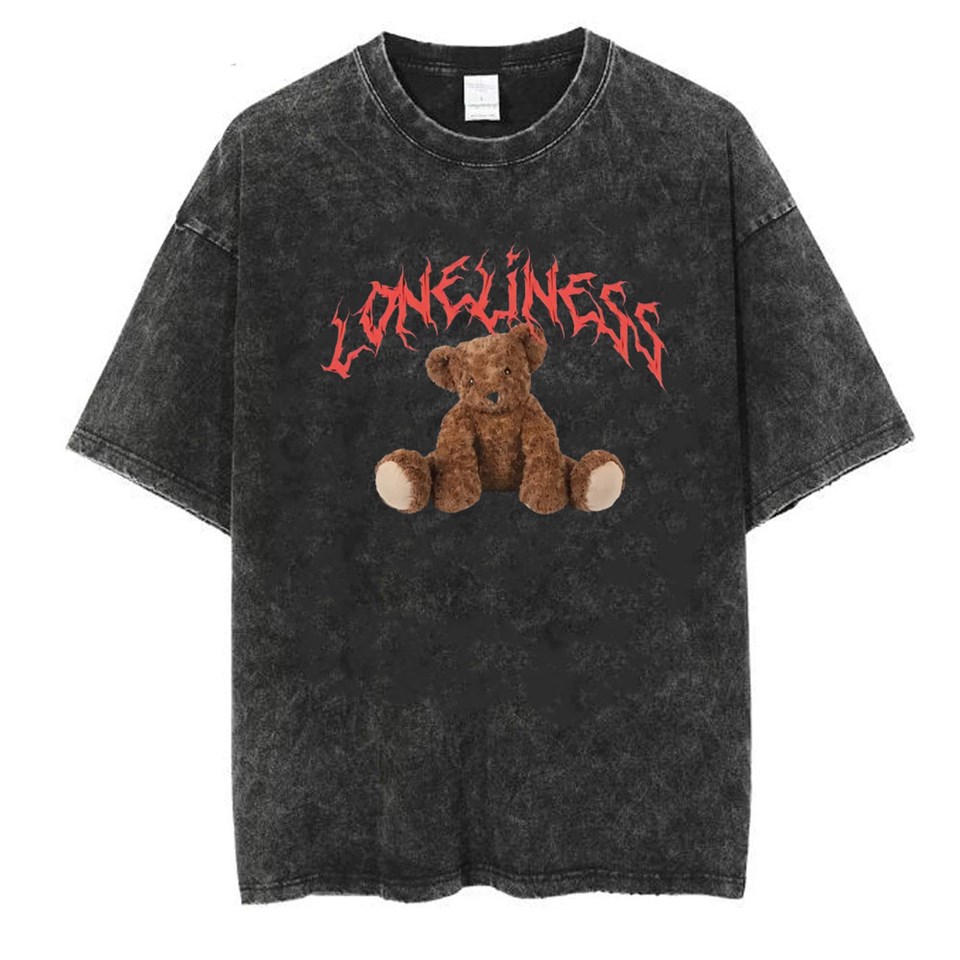 Yıkamalı Loneliness Bear Unisex Eskitme T-shirt
