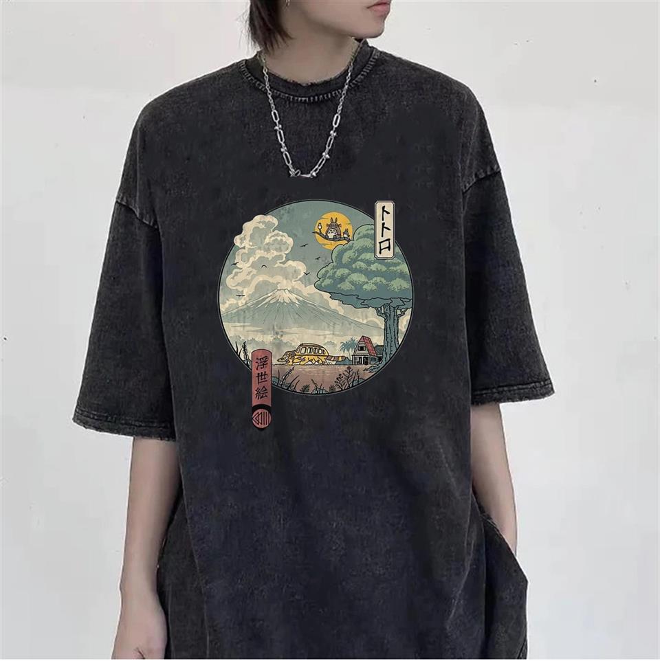 Yıkamalı Neighbors Ukiyo-E Unisex Eskitme T-shirt