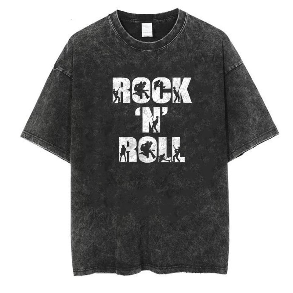 Yıkamalı Rock N Roll Unisex Eskitme T-shirt