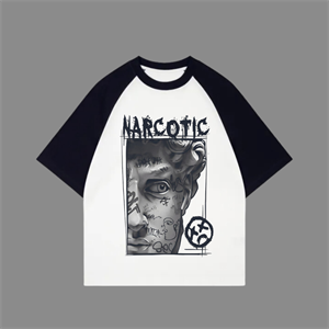  Beyaz Unisex Siyah Reglan Narco T-Shirt