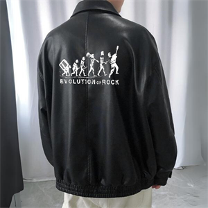  Evolution Of Rock Baskılı Streetwear Siyah Oversize Unisex Astarlı Deri Ceket