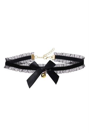  Gothic Siyah Şeritli Zilli Choker Tasma Kolye