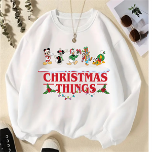  New Year Christmas Things Baskılı Beyaz Unisex Oversize Bisiklet Yaka Sweatshirt
