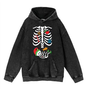  New Year Yıkamalı Skeleton Vintage Kapüşonlu Sweatshirt