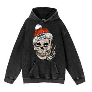  New Year Yıkamalı Skull Vintage Kapüşonlu Sweatshirt