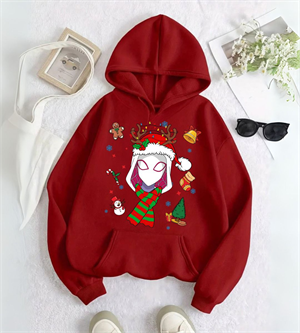  Spider Man & Girl Çift Merry Christmas Baskılı Kapşonlu Sweatshirt