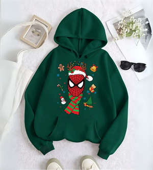 Spider Man & Girl Çift Merry Christmas Baskılı Kapşonlu Sweatshirt