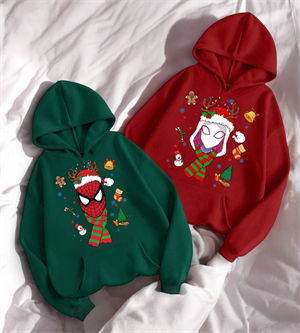  Spider Man & Girl Çift Merry Christmas Baskılı Kapşonlu Sweatshirt