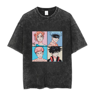  Yıkamalı Anime Jujutsu Kaisen Baskılı Unisex Oversize Vintage T-shirt