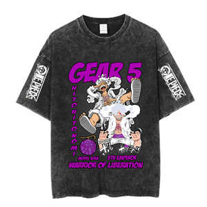  Yıkamalı Anime One Piece Gear Five Baskılı Unisex Oversize Vintage T-shirt