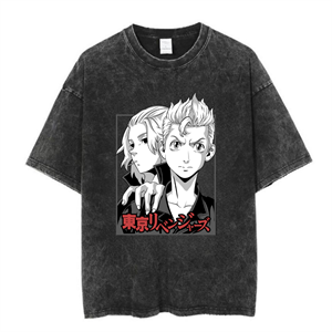  Yıkamalı Anime Tokyo Revengers Baskılı Unisex Oversize Vintage T-shirt