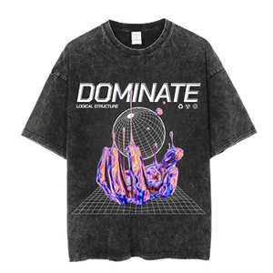  Yıkamalı Dominate Baskılı Unisex Oversize Vintage T-shirt